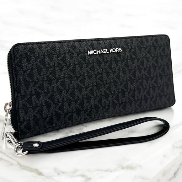 Michael Kors Large Continental Wallet Wristlet Black Signature - Picture 3 of 8